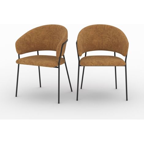 Lot de 2 chaises en tissu caramel et pieds en métal noir - Amaya (1/5)