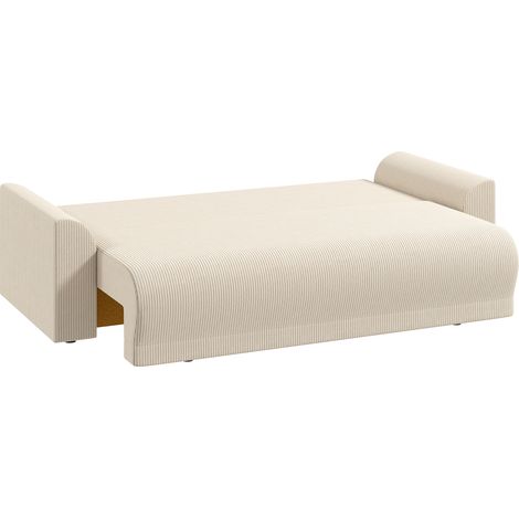 Canapé-lit 230 cm, 3 places avec fonction sommeil, coussins, espace de rangement, aspect velours beige pour salon (1/5)