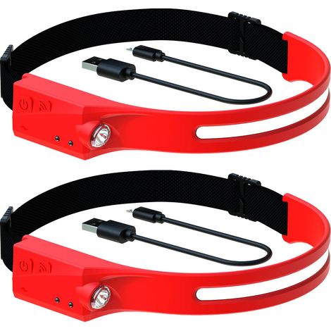 Lampe frontale éléganteRechargeabledirigélampe frontale 230°Lampe frontale adulte à faisceau haute puissance, rouge,2Article (1/5)