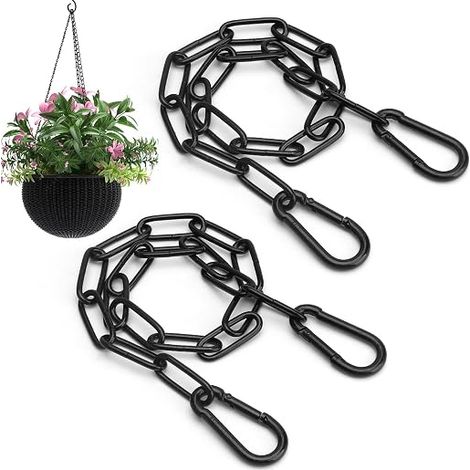 2 x Black Stainless Steel Chain with Carabiner Metal Chains 0.5 m for Hanging Fence Gates, Garden, Pet Cage Gates (1/5)