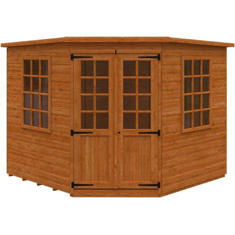 8 x 8 Feet Pentagon Cornerhouse 12mm Shed - Solid Wood/Softwood/Pine - L235 x W235 x H209 cm - Burnt Orange