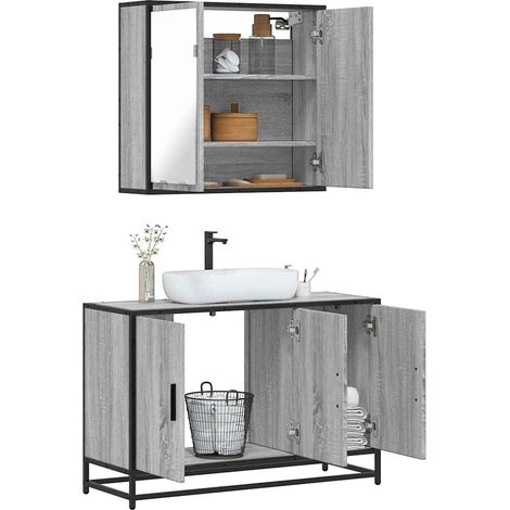 2-tlg. Badmöbel-Set Grau Sonoma Holzwerkstoff