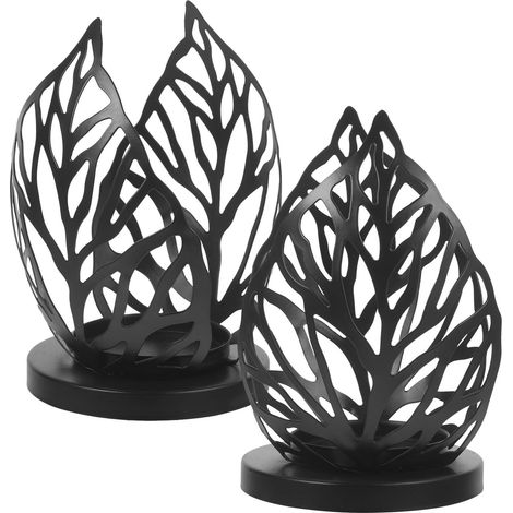 Ensemble de 2 bougeoirs en fer forgé pour table à manger - Décoration Saint-Valentin - Accessoires pour un dîner aux chandelles - Ambiance scandinave romantique - Noir (1/5)