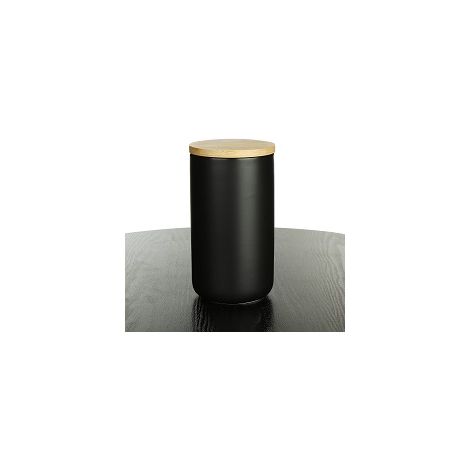 Bocal de conservation en céramique au design moderne avec couvercle hermétique en bambou, idéal pour le thé, le café, les épices, les noix, les en-cas et les assaisonnements en vrac (blanc, 700 ml). (1/5)