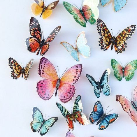 Juego de 36 pegatinas de pared 3D de mariposas en acuarela: mariposas coloridas de varios tamaños，con puntos adhesivos reutilizables (1/5)