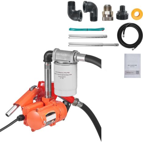 Pompe de transfert de carburant 12V 40L/min avec pistolet auto-coupe, tuyau de refoulement, protection thermique, câble d'alimentation, antidéflagrante pour essence, diesel, kérosène. (1/5)