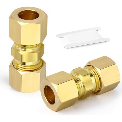 2 Pcs Raccord à compression en laiton, 12mm Raccord droit Union double, Connecteur à double bague pour tubes en cuivre, plastique et aluminium (1/4)