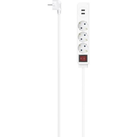 MULTIPRISE, 3 PRISES, USB-A 17 W, 1,4 M, BLANCHE HAMA (1/5)