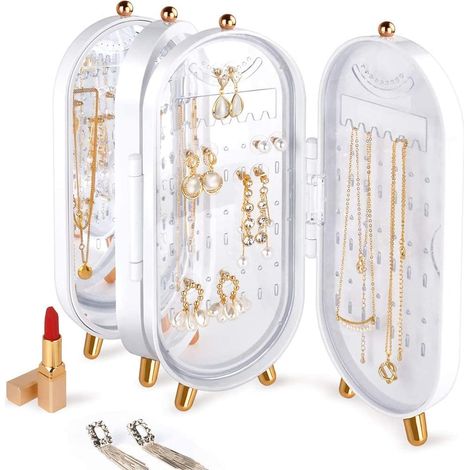 JSSEVN - Jewelry Box Stand, Jewelry Box with Mirror, Large Capacity and High Quality Gift Box (White) (1/5)