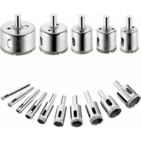 Set of 15 Diamond Drill Bits, Hole Saws for Carbon Steel, Drilling Glass, Ceramic, Porcelain, Tile, Marble, 6/8/10/12/14/16/18/20/22/25/28/30/35/40/50 mm (1/4)