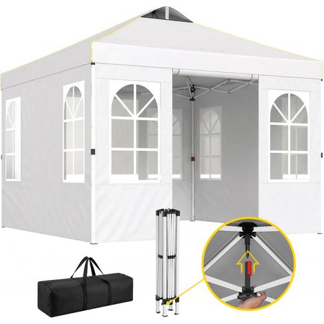 Tente pliante pop-up 3x3m avec protection UPF50+, 4 panneaux latéraux amovibles, hauteur réglable et sac de transport, blanche