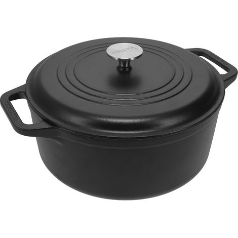 Victoria 39493 Cocotte Induction Fonte Émaillée 29 cm, Dutch Oven 6,6L, Sans PTFE et PFOA Noir (1/5)