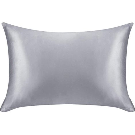 Taie d\'oreiller en soie - adaptée aux cheveux et à la peau - soie double face 19 mm - 1 pièce,soie,gris argenté, standard 50x75-MHB