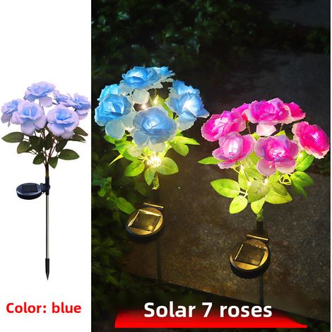 Strauß aus 7 künstlichen Rosen mit farbiger LED-Beleuchtung (blau), ideal für Hochzeiten, Gartendekorationen oder Valentinstagsdekorationen. Auch im Großhandel erhältlich. (1/5)