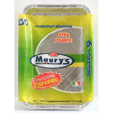 MAURY'S CONTENITORE PER ALIMENTI IN ALLUMINIO 6 PORZIONI 4PZ EXTRA PESANTE