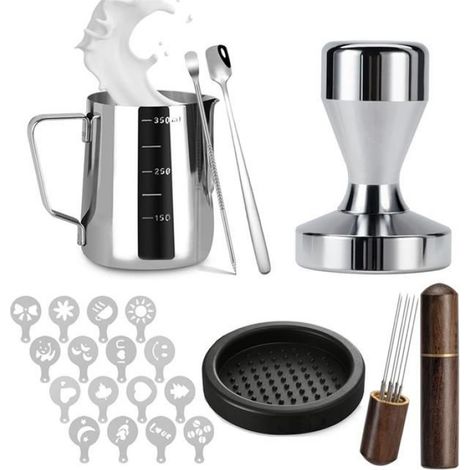 Kit 7 pièces Presse-café 51mm, Outil WDT 6 aiguilles, Pichet lait inox, Tapis, Maison et Pro (1/5)