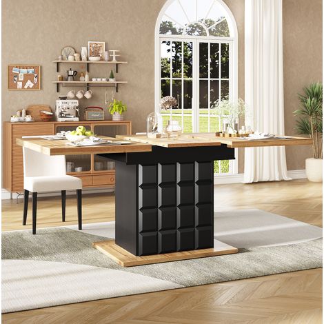 Mesa extensible 110-140 x 80 cm para 4 a 6 personas, MDF y metal, negro y natural HAVRYA (1/5)
