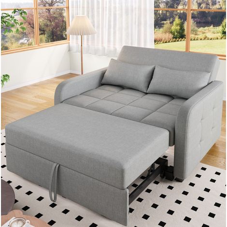 Divano letto 127x75x94 cm grigio anticato in cotone e lino con schienale regolabile (1/5)