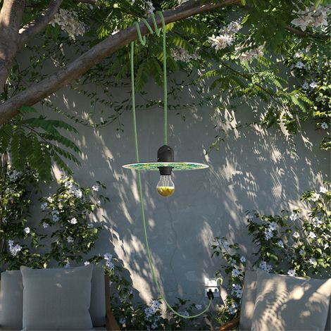 Snake Eiva con paralume mini Piatto Ellepì 'Maioliche', lampada portatile per esterni, con portalampada IP65 e spina Senza lampadina - Maiolica Giallo - Verde (1/4)