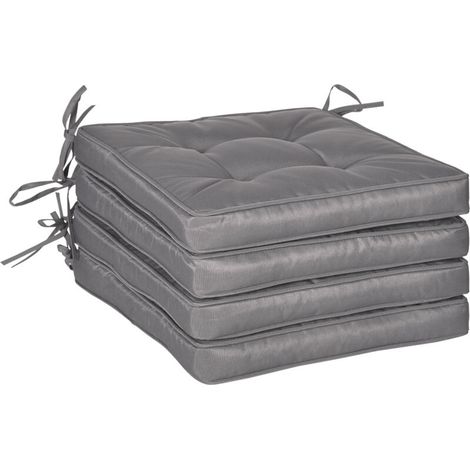 Ensemble de coussins imperméables pour chaises de salle à manger et de jardin avec 2 sangles de fixation, 42x42x5 cm, gris foncé. (1/5)