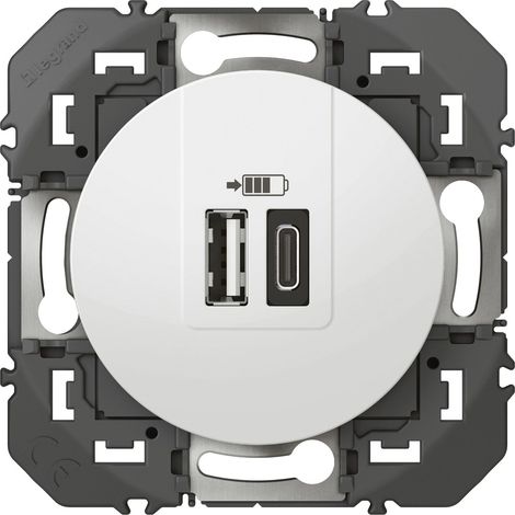 LEGRAND - Prise double USB Type-A + Type-C dooxie 3A 15W finition blanc, à équiper d'une plaque de finition - emballage blister (1/3)