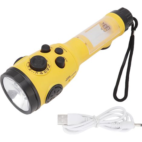 Lampe torche LED multifonction rechargeable, lampes de secours portables avec manivelle, radio AM/FM, SOS alerte, torche d'urgence pour camping. (1/5)