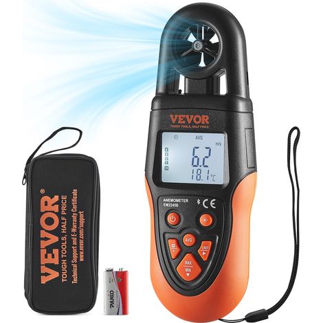 Anémomètre Portable -10 ℃ à 60 ℃ Mesure Vitesse du Vent, Température du Vent, Flux d'Air, Refroidissement Éolien, Anémomètre Numérique avec Écran Rétroéclairé LED pour Voile Surf Drone Vol CVC (1/5)