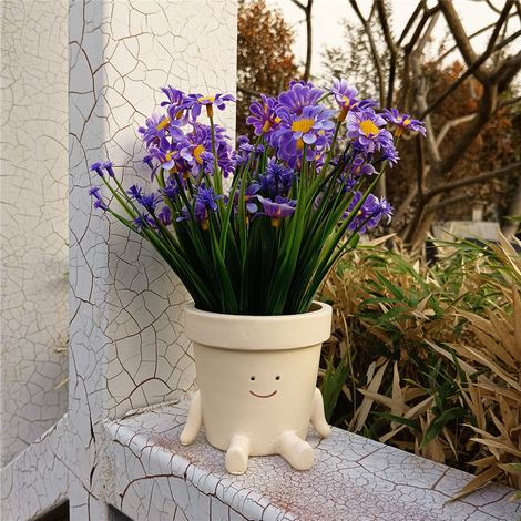 Sitzender Blumentopf mit niedlichem Gesicht – Dekorativer Pflanztopf aus Kunstharz mit Abflussloch für Sukkulenten, Balkon, Büro und Fensterbank – Maße: 10 x 9 x 10 cm (1/5)