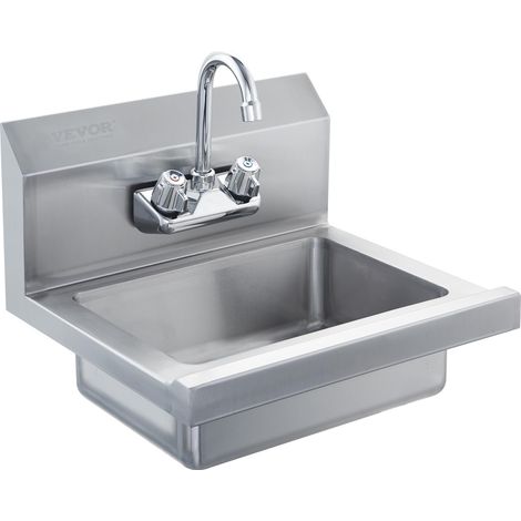 Évier de Préparation Utilitaire en Acier Inoxydable, Lave-Mains avec Robinet et Dosseret Lavabo Mural ou Encastré 432 x 381 x 330 mm sans Fuite Vasque à Encastrer (1/5)