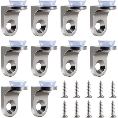 10 Pièces 22×14×16.5 mm Alliage de Zinc Support d'Étagère en Verre, Support de Fixation à Angle Droit Clip Étagère, Supports de Montage en Verre, avec Base Ventouse et Vis, pour Armoire (1/5)