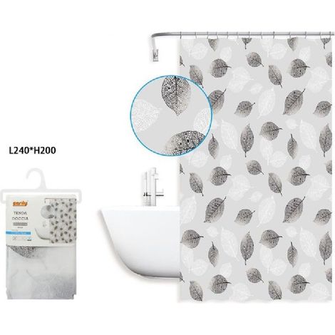 Trade Shop - Cortina De Ducha Para Bañera 240 X 200cm Peva Estampada Con Hojas Impermeable 59808 -