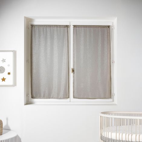 Voilage paire en maille avec des fils lurex argentés Beige 60x 135 cm