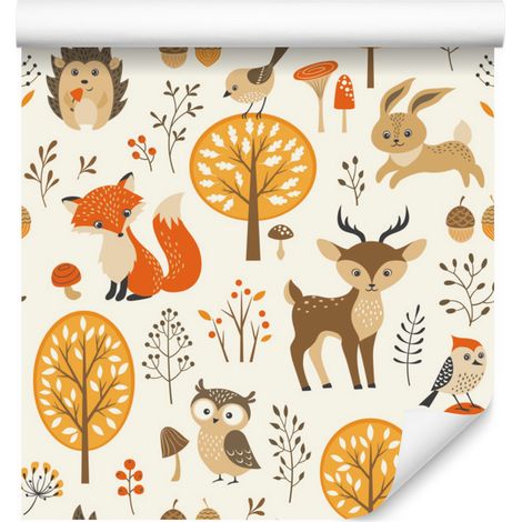 Carta da parati con simpatici animali del bosco per soggiorno e camera da letto, 50x1000 cm (1/5)