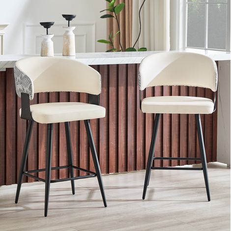 Lot de 2 tabourets de bar blancs avec dossier, assise en similicuir et repose-pieds (1/5)