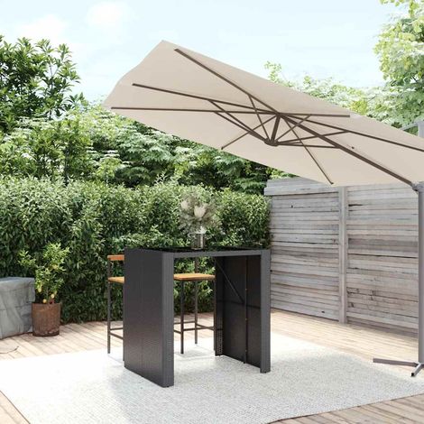 Table haute et dessus Table haute Table de bar - Mange-Debout en verre noir 105x80x110 cm poly rotin BV366092 - BonneVie (1/5)