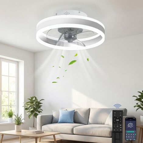 Ventilateur de plafond avec lumière intégrée, 3 températures de couleur, 6 vitesses de ventilation, éclairage LED, télécommande, intensité variable (blanc, 40 cm, 220 V). (1/5)