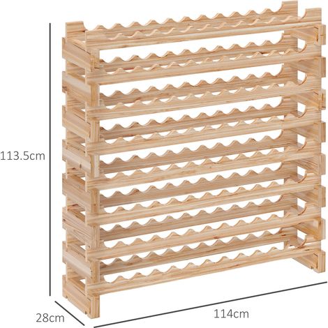 Casier à vin en pin, cave à vin à 8 niveaux (contient 96 bouteilles), 114 x 28 x 113,5 cm, grain de bois. (1/5)
