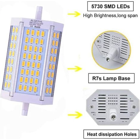Ampoule LED R7S 118mm Dimmable 30W, LED Linéaire Projecteurs de type J à double extrémité (200W 300W Halogène T3 Equivalent), 3000LM 4000K, Lampes murales/de sécurité/de sol (Blanc Naturel) (1/3)