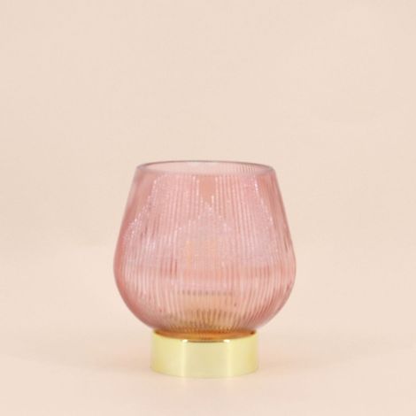 Lampe à poser à piles en verre strié rose 14x12cm (1/5)