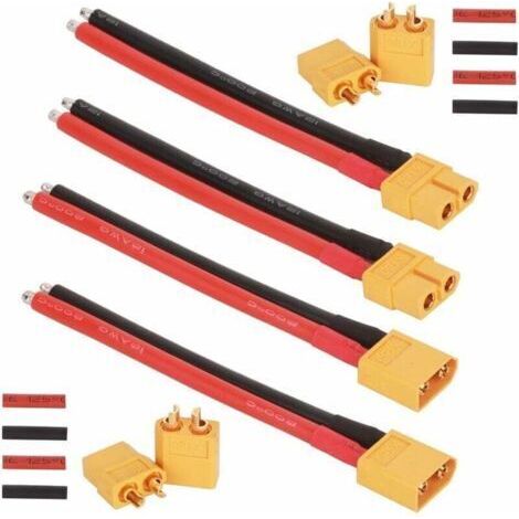 2 Paar XT60-Steckverbinder (weiblich/männlich) mit 100 mm langem 12AWG-Silikonkabel, 2 Paar XT60-Steckverbinder mit Schrumpfschlauch für RC-LiPo-Akkus und andere batteriebetriebene Spielzeuge