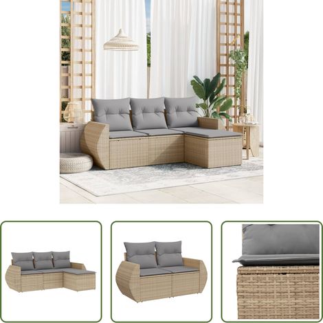vidaXL Juego de sofás jardín con cojines 4 pzas ratán sintético beige (1/5)