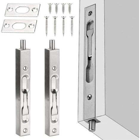 PCS Porte de Sécurité Dissimulée en Acier Inoxydable 15 1.6 2cm Serrure à Pêne Coulissant Antirouille Loquet Caché de Porte Anticorrosion avec Vis pour Porte Maison Bureau - Argenté