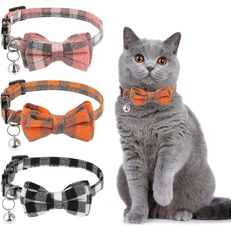 Colliers pour chats avec nœud papillon et cloche, boucle de sécurité à dégagement rapide Collier pour chaton kitty collier pour petits chatons chats3 Pack (1/3)