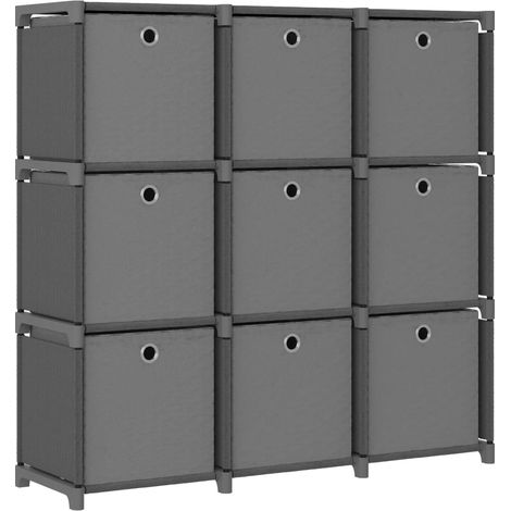 Étagère cubique à 9 compartiments, grise, 103 x 30 x 107,5 cm, en tissu