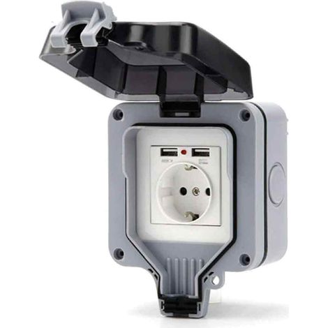 Prise extérieure IP66, prise avec ports USB, étanche électriquement, prise murale, prise extérieure en saillie, prise extérieure mise à la terre, prise de jardin, prise extérieure étanche (prise simpl