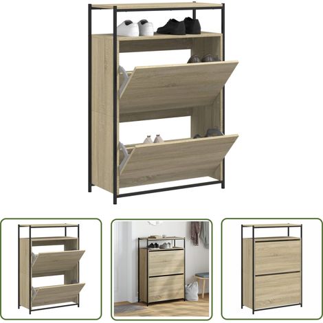 The Living Store Schuhschrank Sonoma-Eiche 75x34x112 cm Holzwerkstoff - Schuhschrank - Schuhregal - Holzwerkstoffmöbel - Garderobe - Einbauschrank (1/5)