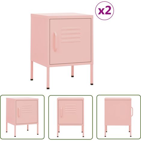 The Living Store Nachttische 2 Stk. Rosa 35x35x51 cm Stahl - Nachttisch - Rosa Nachttisch - Stahl Nachttisch - Wohnzimmer Dekoration - Beistelltisch (1/5)