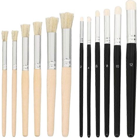Ensemble de 12 pinceaux ronds pour peinture miniature à sec, idéal pour le pochoir et le modélisme. (1/5)