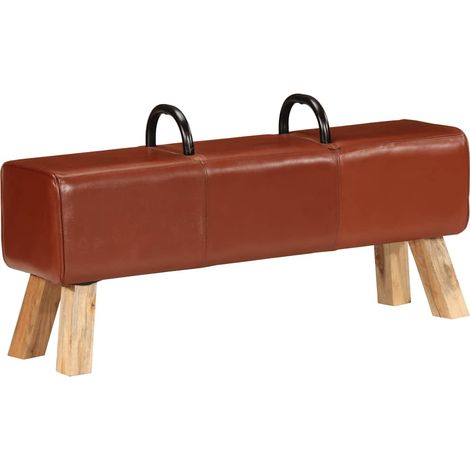 Banc de gymnastique marron 110 cm cuir véritable (1/5)