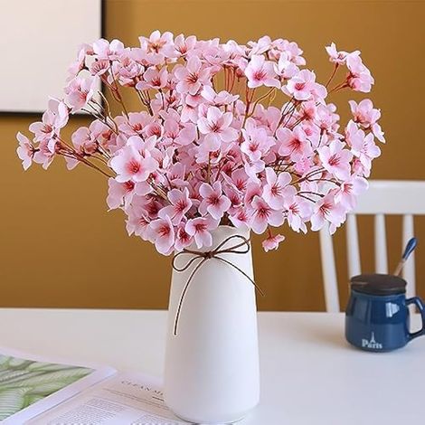 Lot de 4 fleurs de cerisier artificielles de 40 cm avec tiges en soie réalistes pour mariage, maison, décoration japonaise (rose) (1/5)